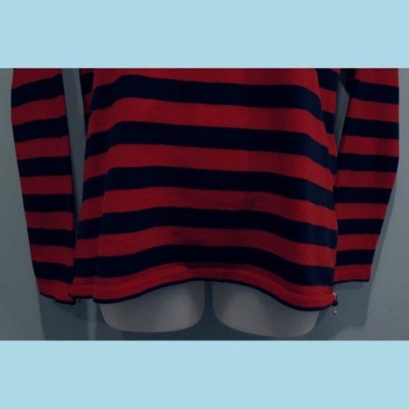 Tommy Hilfiger Striped Sweater Side Zipper Red Navy Preppy Womens Size Medium - Picture 6 of 11